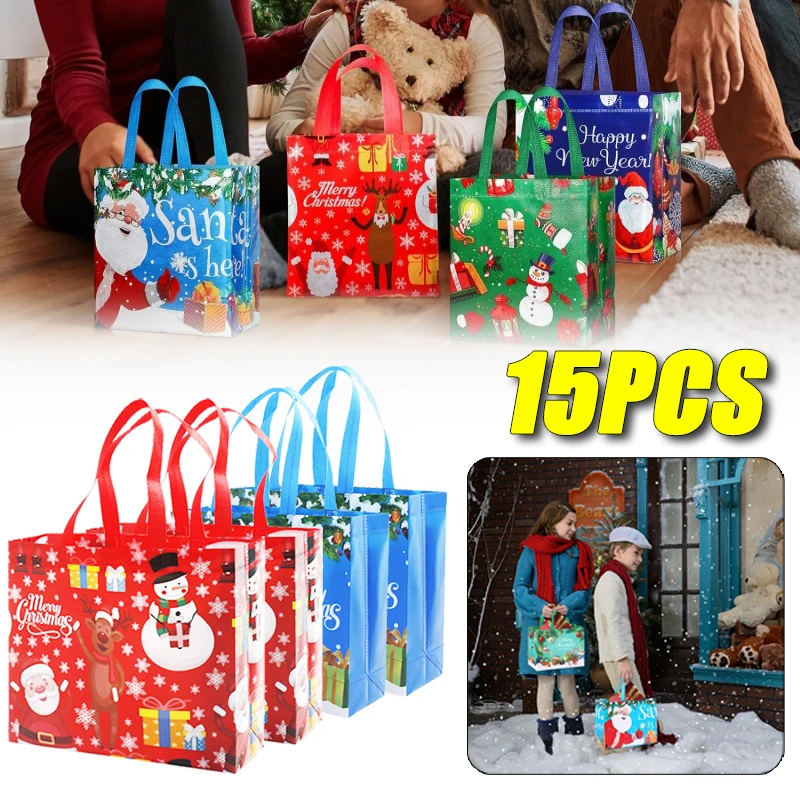 15PCS Christmas Gift Bag Gift Organiser Wrapping Bag Candy Tote Children's Decoration
