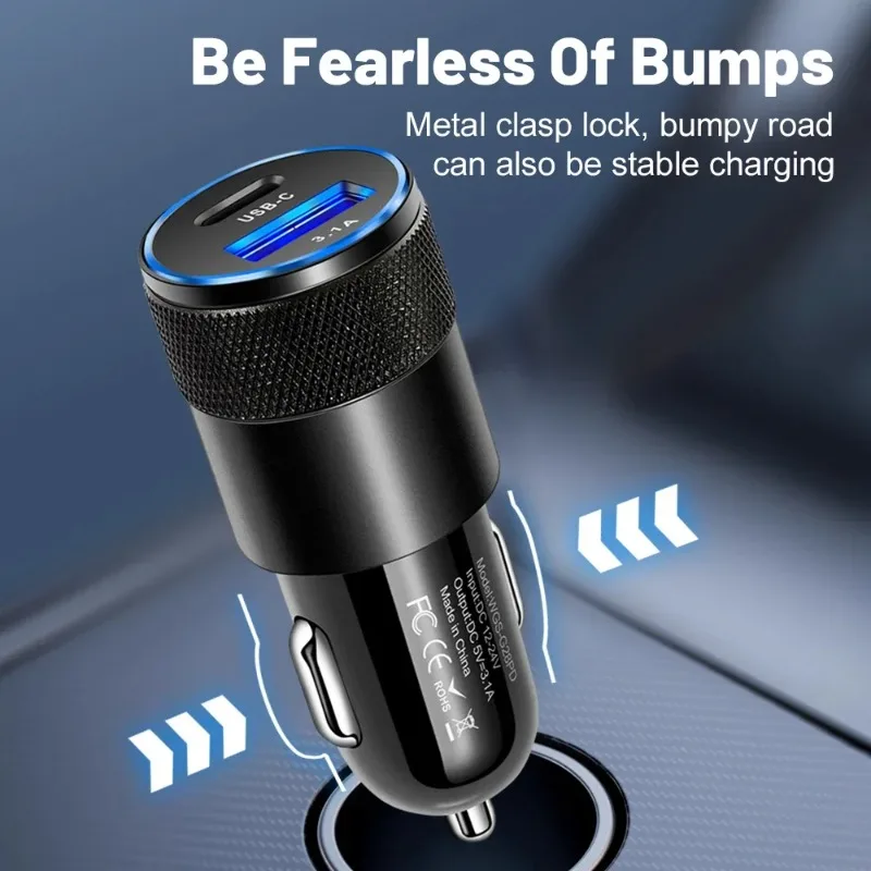 Caricabatterie USB per Auto 15W Tipo C, Adattatore di Ricarica Rapida per Telefono, Presa Accendisigari - Image 5