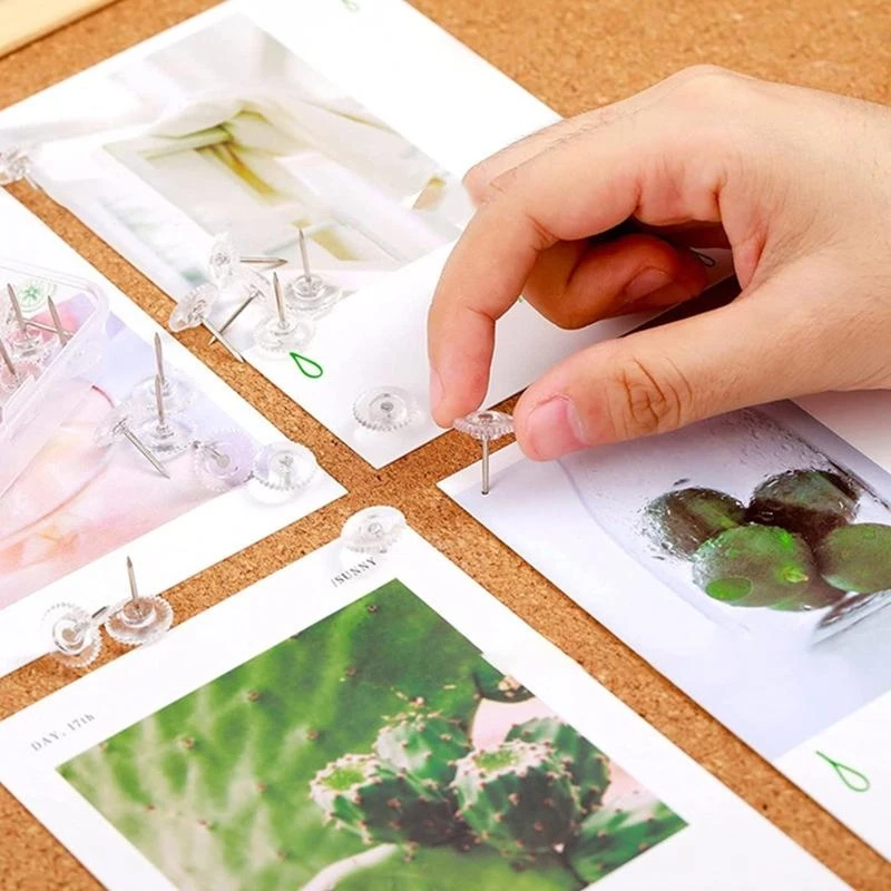 코르크 보드에 대 한 봉인 된 케이스에 대 한 100Pcs 투명 엄지 압정 홈 사진 벽 웨딩 파티에 대 한 설정 작은 라운드 압정