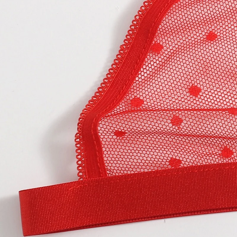 Women Lingerie Set Sexy Bra Set Women Underwear Set Sexy Women Bra Set Red Dot Lingerie Set See Through Intimates Bralette Briefs Sets Fashion Mesh Sexy Underwear Bandage