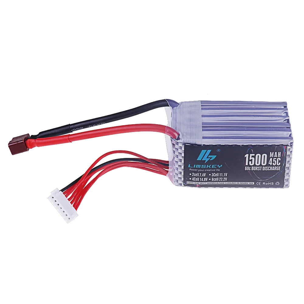 Batterie LiPo 6S 22.2V 7200mAh pour avion RC montrant les connecteurs XT90 et EC5