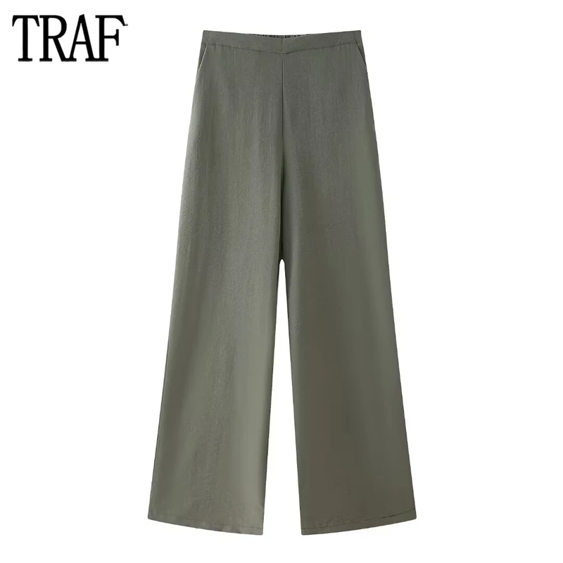 

TRAF 2024 Pleated Baggy Pants Woman High Waist Wide Leg Pants for Women Summer Casual Women's Pants Streetwear Woman Trousers