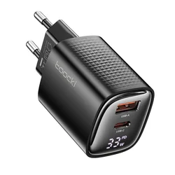 Toocki 33W GaN USB Charger with Digital Display and Fast Charging Technology - Black (EU Plug)