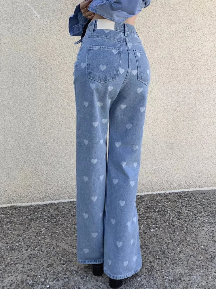 

Джинсы женские с принтом Love, длинные модные брюки с завышенной талией, Свободные плиссированные штаны в Корейском стиле, весна-лето