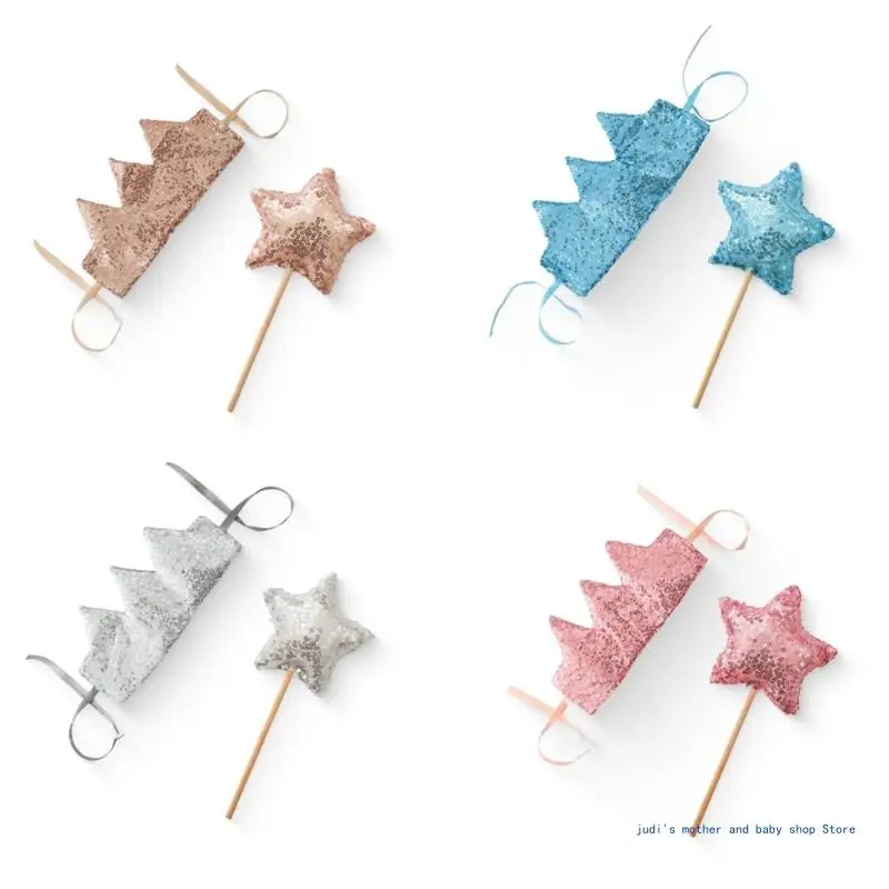 

67JC Children Birthday Party Accessory Kids Headband Shimmering Wand for Boys Girls
