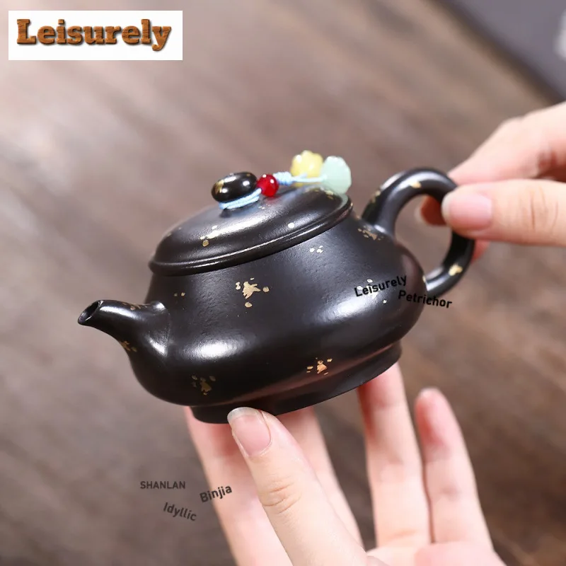 160ml Traditional Yixing Purple Clay Teapots Handmade Sprinkle Gold Pot Raw Ore Dahongpao Mud Kettle With Strainer Zisha Tea Set