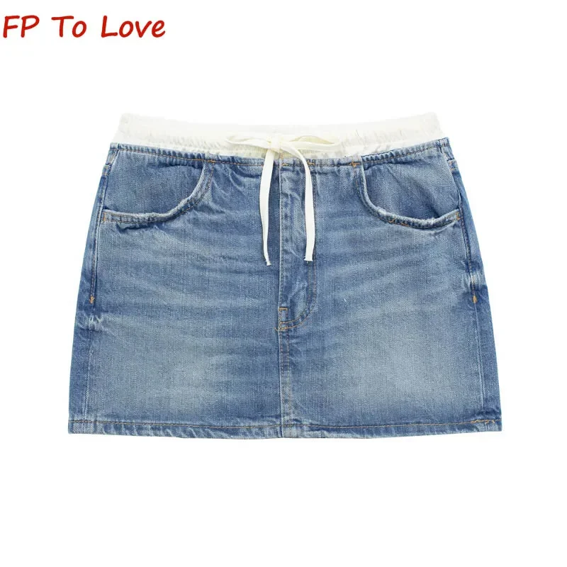 

Женская джинсовая мини-юбка Y2K, голубая облегающая юбка на завязках с высокой талией в стиле ретро, 6688012