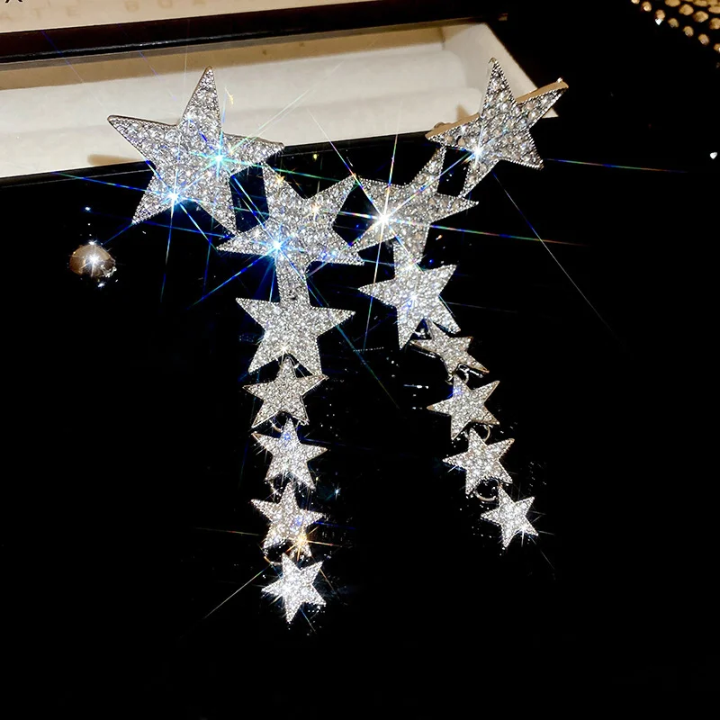 Orecchini a forma di stella super scintillanti con nappa in stile dolce e fresco in argento, leggeri, di lusso, alla moda e di alta qualità_voghion.com