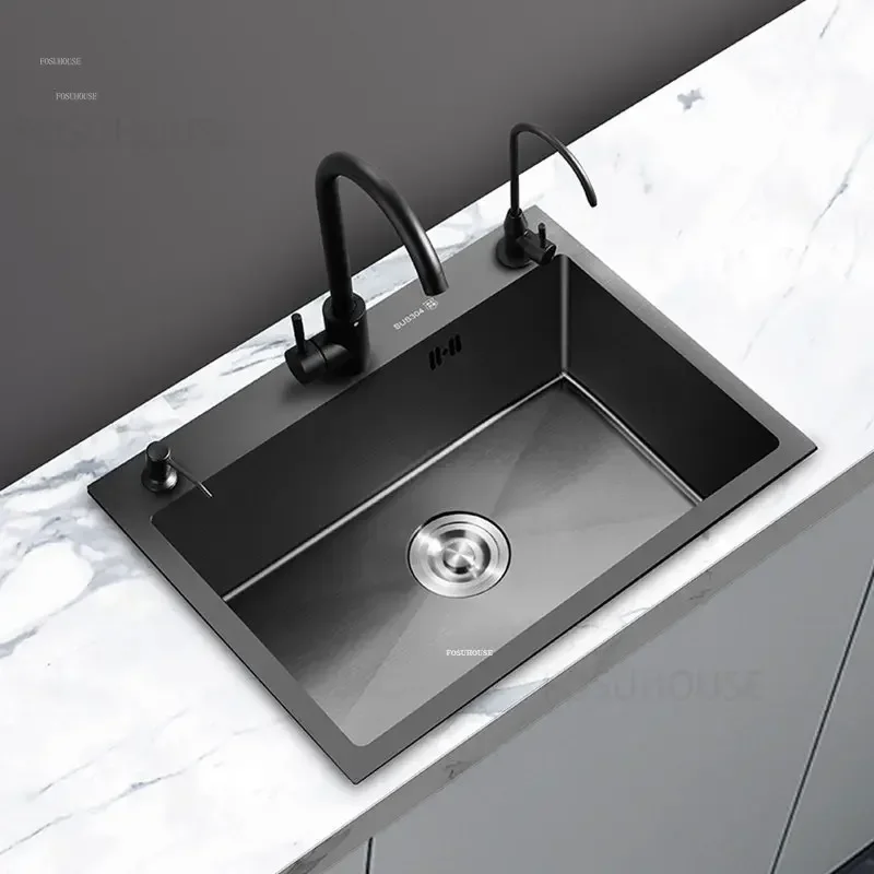 Stainless Steel Black Wash Basin with Knife Hold Nano Single Kitchen Sinks Thicken washing sinks Kitchen Accessories Large Sinks