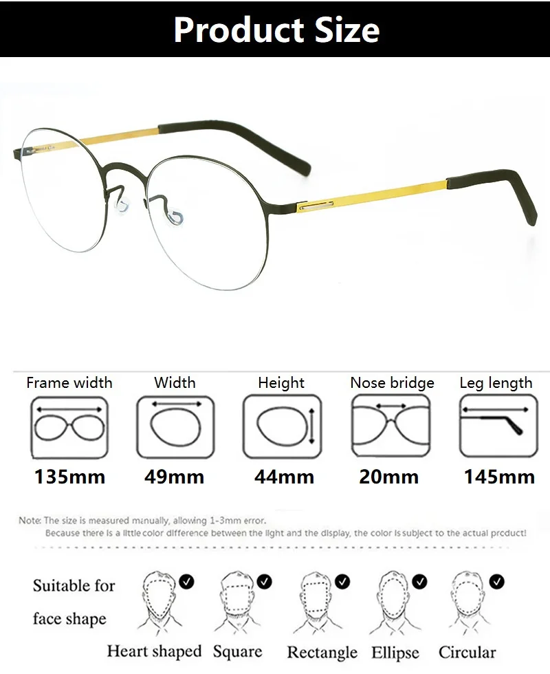 Männer Ultraleicht Kleine Runde Brille Rahmen Mode Einfache Frauen Schmale Gesicht Brillen Keine Schraube Leichte Brillen Brillen – Detail 8