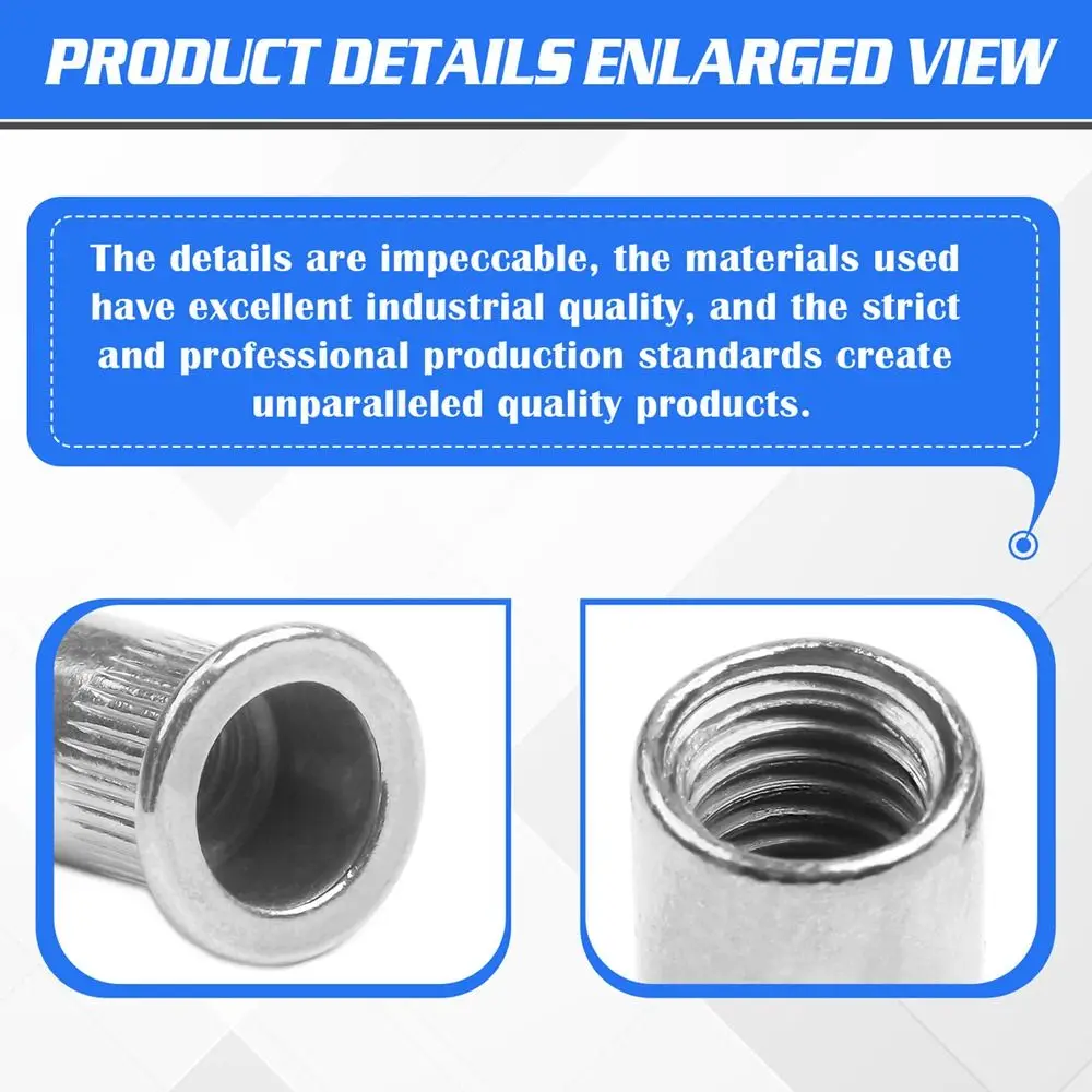 Description Picture 6 of item10pcs Metalworking Accessory Rivet Nut M3 M4 M5 M6 M8 M10 M12 Threaded Rivet Stainless Steel Rivnut Flat Head Insert Nutsert Cap