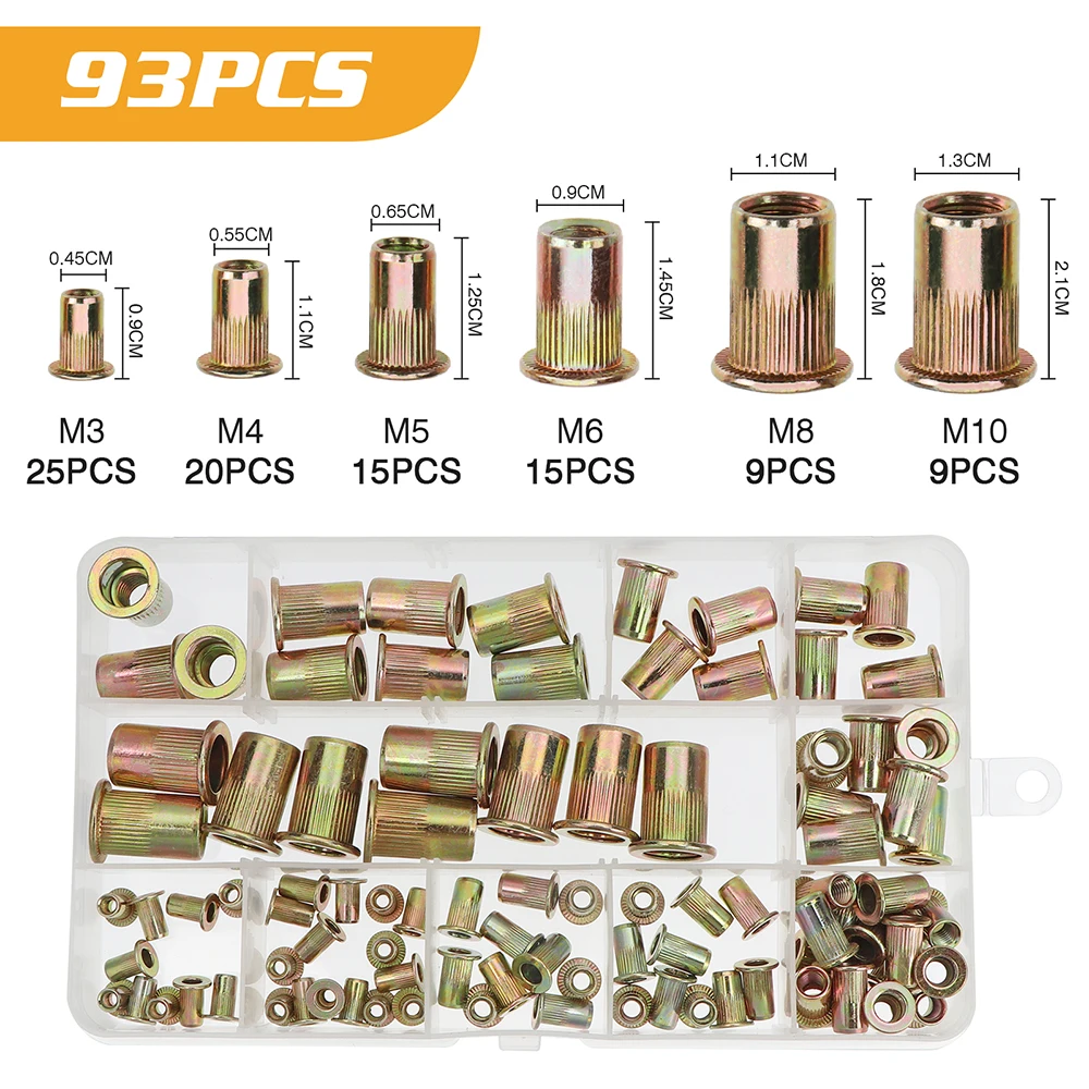 175pcs Zinc Plated Rivetnuts Blind Set Nutserts Threaded Insert Nutsert Cap Flat Head Rivet Nuts Carbon Steel M3 M4 M5 M6 M8 M10