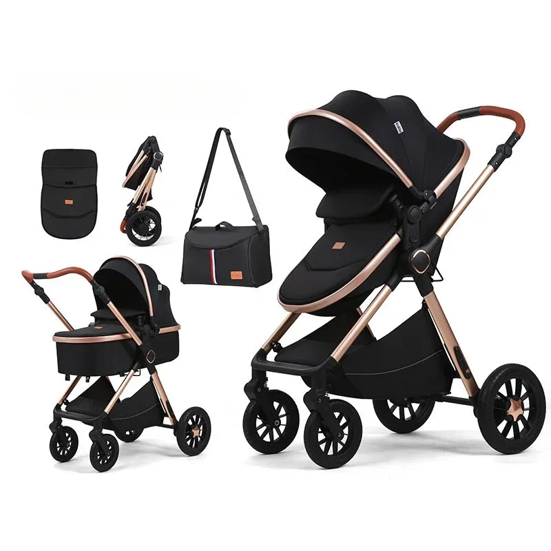 2-in-1 Newborn Stroller Portable Foldable Baby Stroller High-view Child Adjustable Multi-function Sleeping Basket