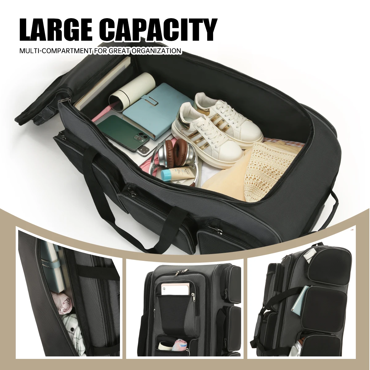 Storage Luggage Bag for Women, Foldable Fashionable Trolley Bag, Large Capacity, Lightweight Handbag for Men, Short-Distance Travel Bag, Boarding Travel Bag, for Working Abroad