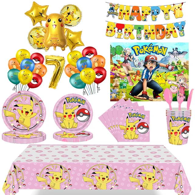 Décoration de fête d'anniversaire pokémon, fournitures de fête, ensembles  de vaisselle Pikachu, bannière en Latex, ballon en aluminium, fournitures  de fête pour enfants - AliExpress