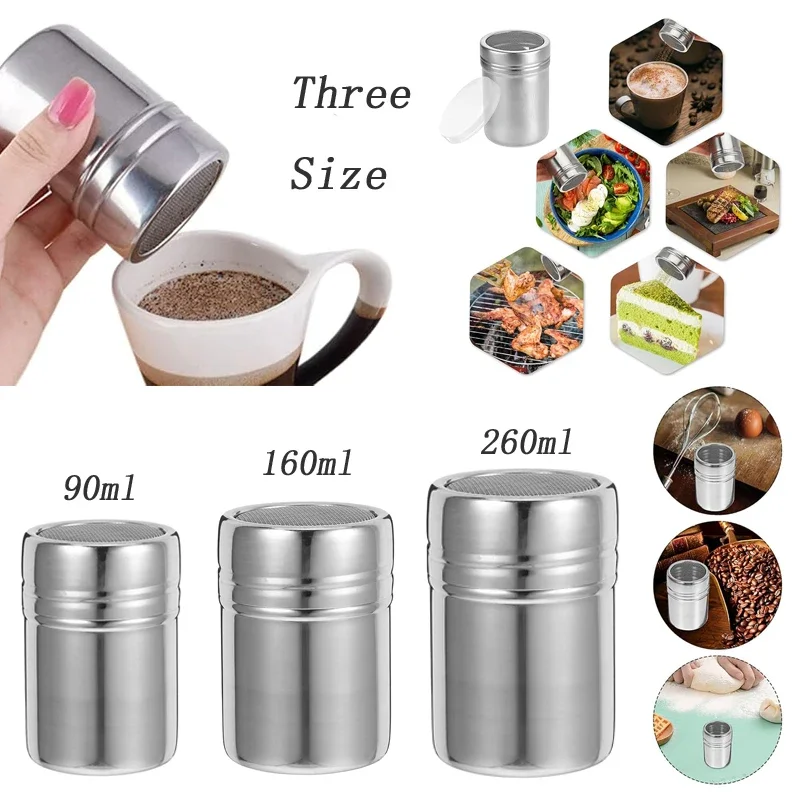 1Pcs Stainless Steel Spice Jar Rotating Cover Pepper Shaker Box Mesh Tube Type Dusters Salt Shaker For Sugar Cocoa Lcing Powder