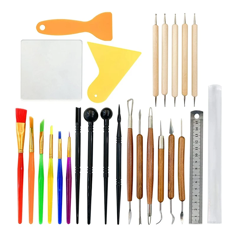 router woodworking 26 Pcs Polymer Clay Sculpting Tools Kit Pottery Modeling Tool Acrylic Board Ceramic Clay Carving Tools Set For Potters woodworking boring machine Woodworking Machinery