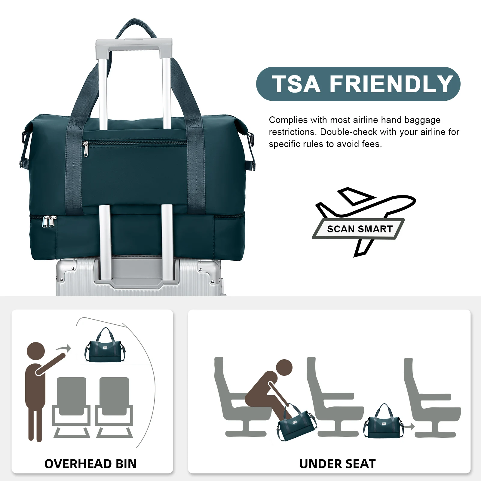 Large Capacity Lightweight Travel Duffle Bag Carry-On Luggage for Women Men, Weekend Gym Bag with Shose Compartments, Travel Bag