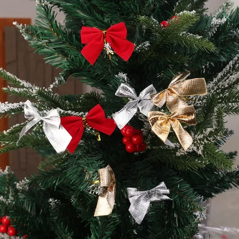 Description Picture 6 of item36/12PCS Small Red Gold Velvet Bow Christmas Tree Bow Pendant New Year Party Garland Gift Box Decoration DIY Handmade Supplies