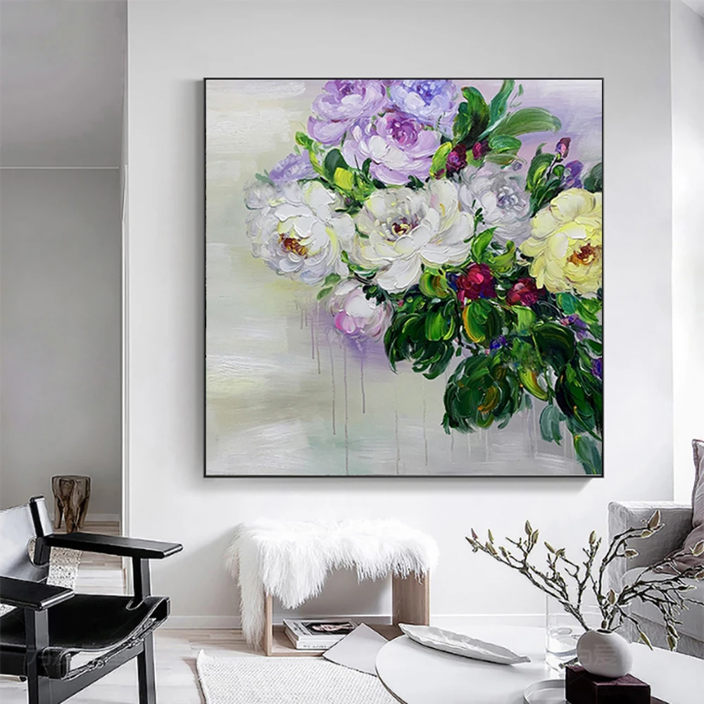 

3D Abstract Knife Flower Oil Painting On Canvas Handmade Modern Wall Art Flower Painting Pictures For Living Room Wedding Decor