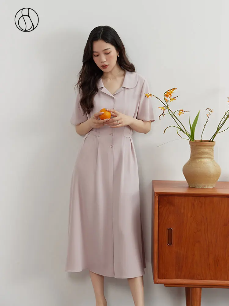 DUSHU Cool Acetic Acid Heavy Industry Lucid Pearl Sand Buckle Temperament Commuter Waist Wrap Up Shirt Dress For Women 2023 New