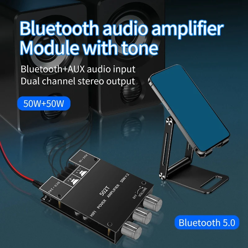 ZK-502T Audio Module Bluetooth 5.0 Audio Module 50Wx2 Wireless Power Digital AUX Amp Bass&Treble