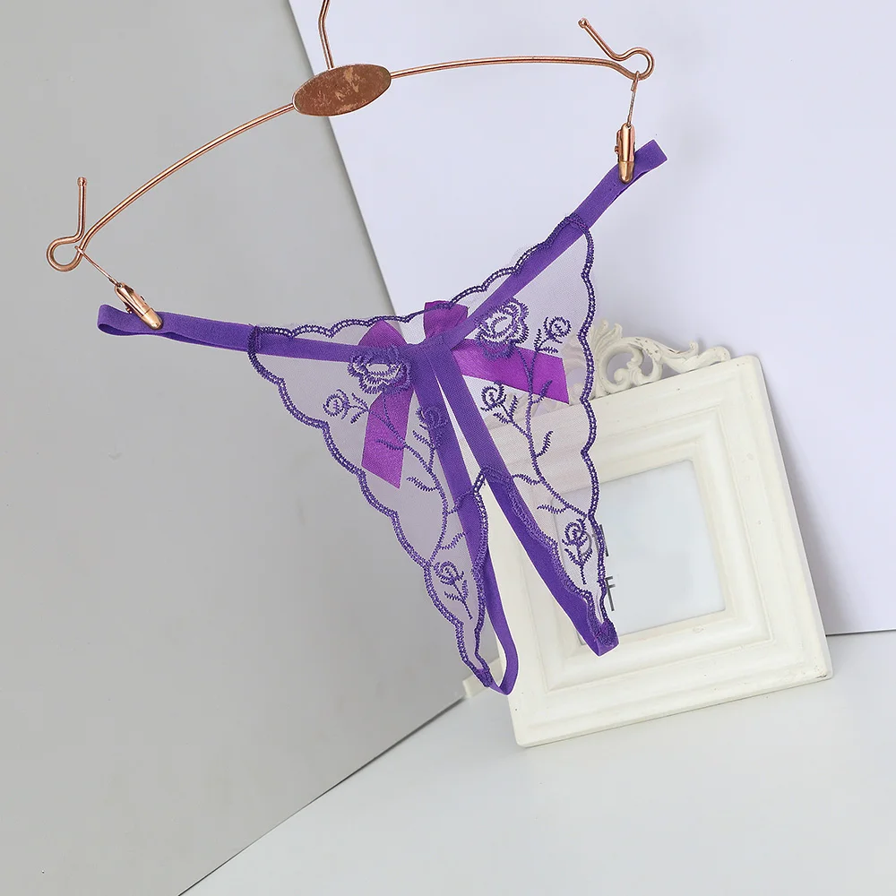 Open Thongs for Women Crotchless Embroidery G String Tanga Lace Briefs Transparent Sexy Lingerie women lingerie