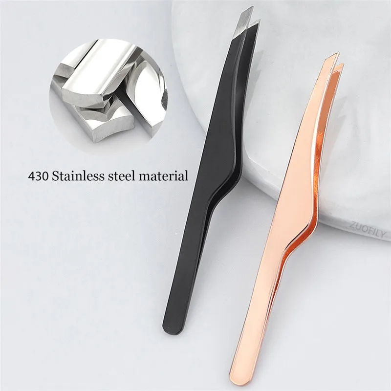 Eyebrow Tweezers Eyelash Tweezers Stainless Steel Double Eyelid Sticker Tweezers Makeup Tools Slant Tip Hair Removal Beauty Tools