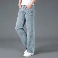 Spring Summer New Fashion High Waist Pockets Men's Clothing All Match Solid Color Straight Loose Pockets Rope Hombre Jeans Pants 2