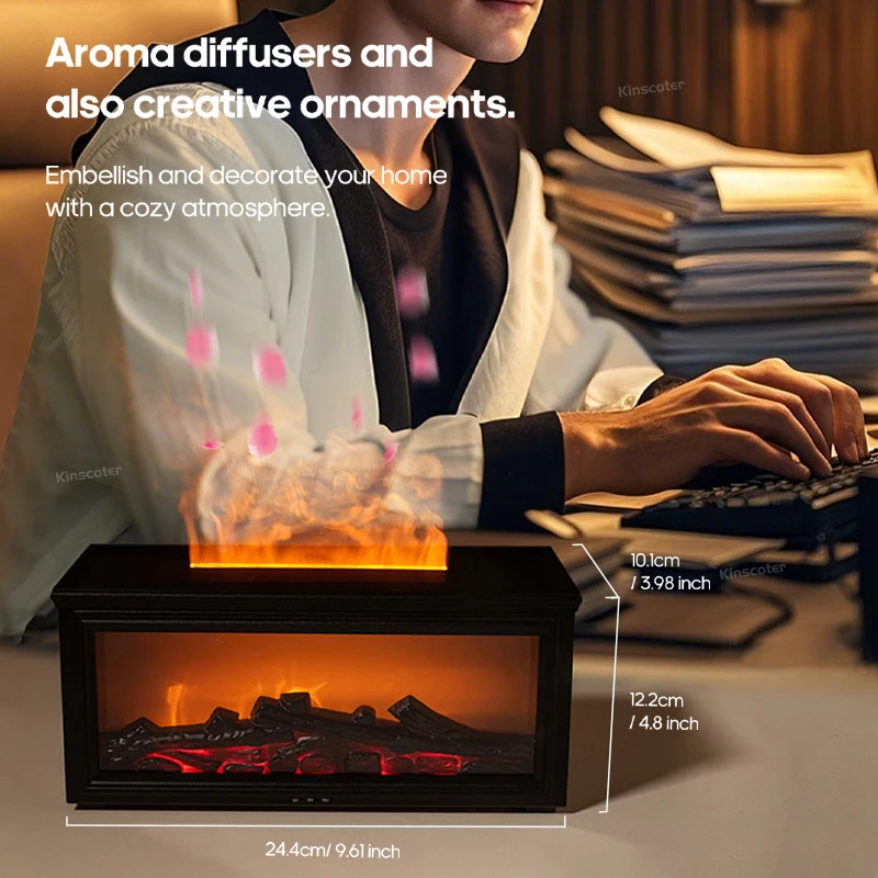Simulated Fireplace Flames Aroma Diffuser Aromatherapy Ultrasonic Air Humidifier Sprayer Remote Controls/Essential Oil_voghion.com