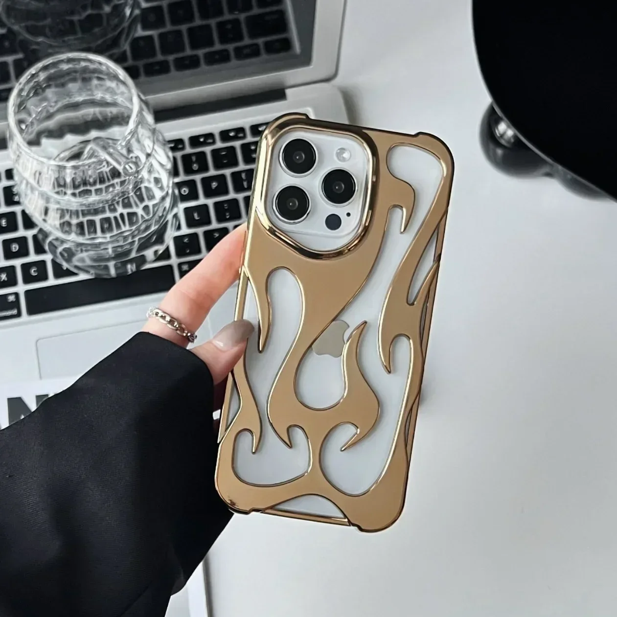 Sleek 3D Flame Pattern Shockproof Phone Case - Fashionable Hollow Slim Design