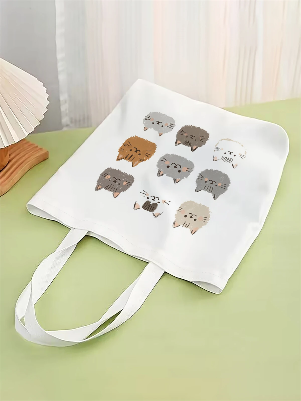 1 piece, cartoon cat pattern handbag, reusable fashionable handbag, multifunctional handbag, printed canvas shopping bag