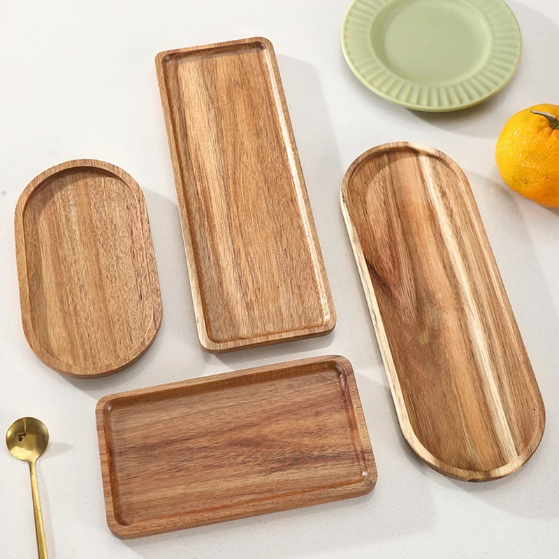 Dining Dish Wooden Serving Tray Solid Wood Pallet Oval/Rectangle Plate Food Dessert Fruit Coffee Tea Cup Dishes Platters Kitchen Accessories