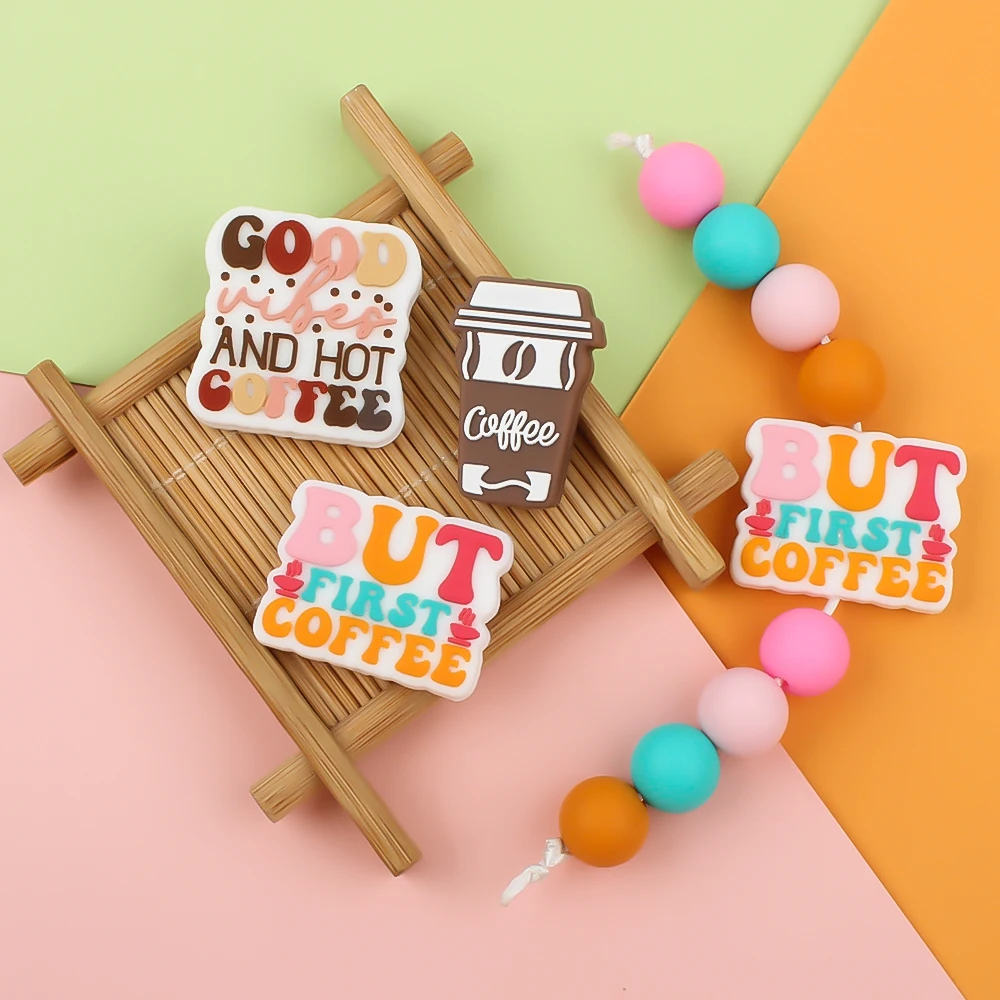 5pcs Focal Beads Baby Silicone Beads Coffee Cup Cartoon Teething For Jewelry Making DIY Pacifier Chain Necklace Accessorie