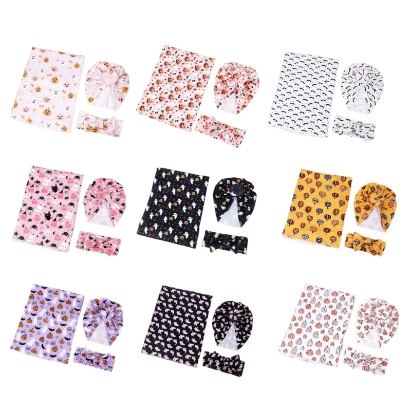 

Baby Blanket Set with Hat & Headband Soft Sleep Sacks Floral Print Blanket Headband for Newborn Boys & Girls