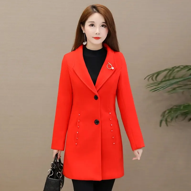 2023 Winter New Woolen Coat Women's Mid length Korean Edition Women's Thickened Slim Fit Show Thin Autumn and Winter Woolen Coat