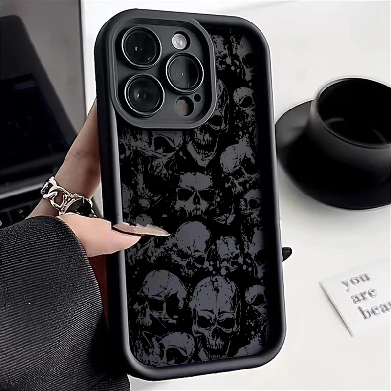 Sleek Black Skull Pattern Phone Case - Stylish Protective Back Cover