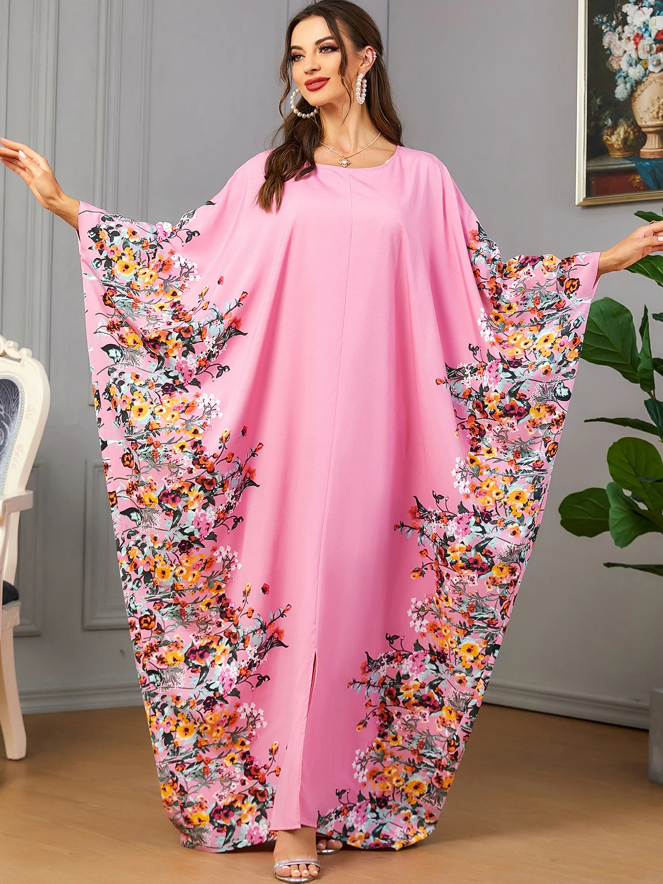 Women's printed dress with long sleeves, holiday, Islamic, Ramadan, abaya, Moroccan, caftan, Dubai, jalabiya, party,