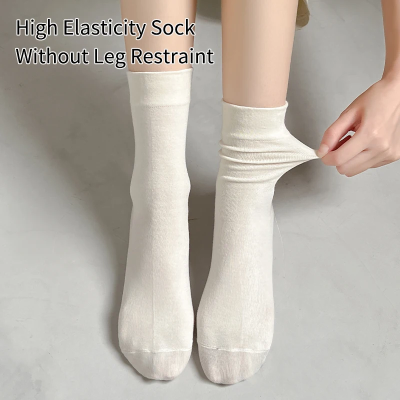 8 Pairs of Women's Spring Autumn Pure Color Simple Fashion Versatile College Style Summer Breathable Pile Socks Mid Tube Socks 3