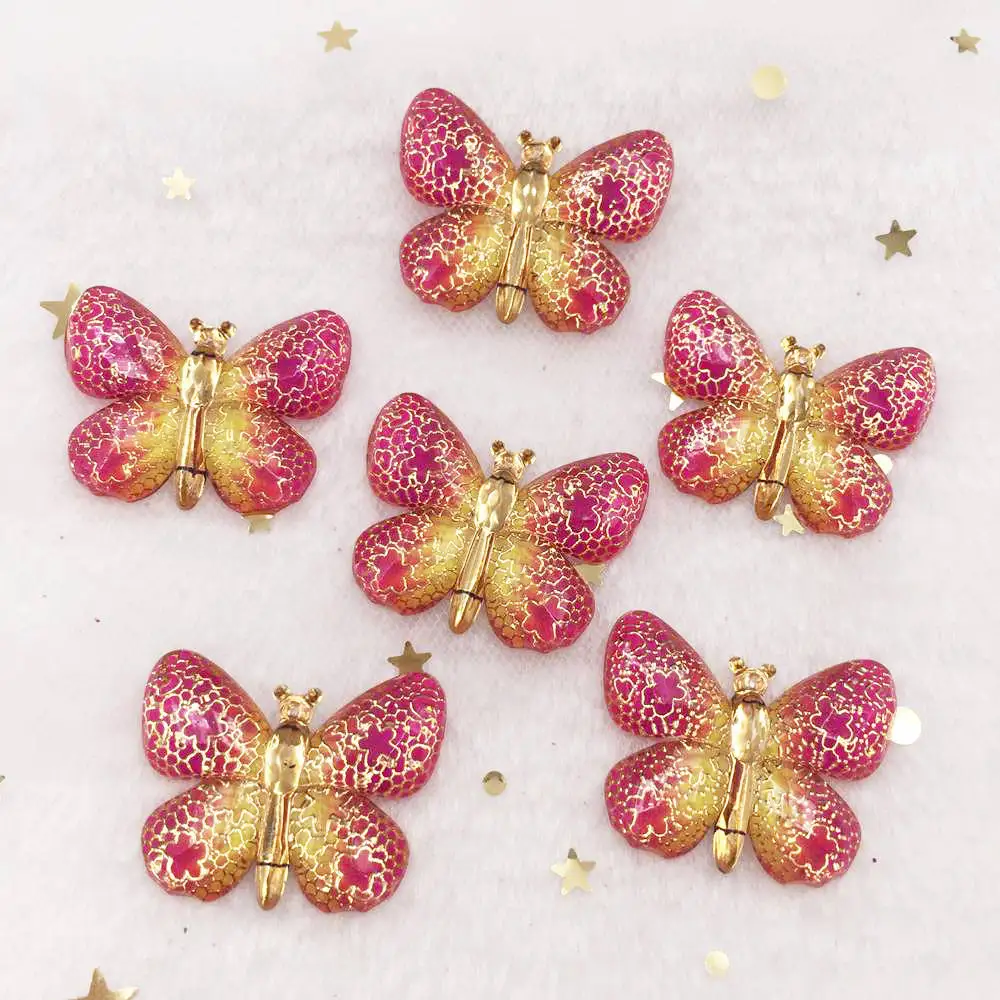 Resin Shiny Colorful Crystal Butterflies Flatback Rhinestone 1 Hole Appliques Ornaments 10pcs  Home Figurines decor Crafts 