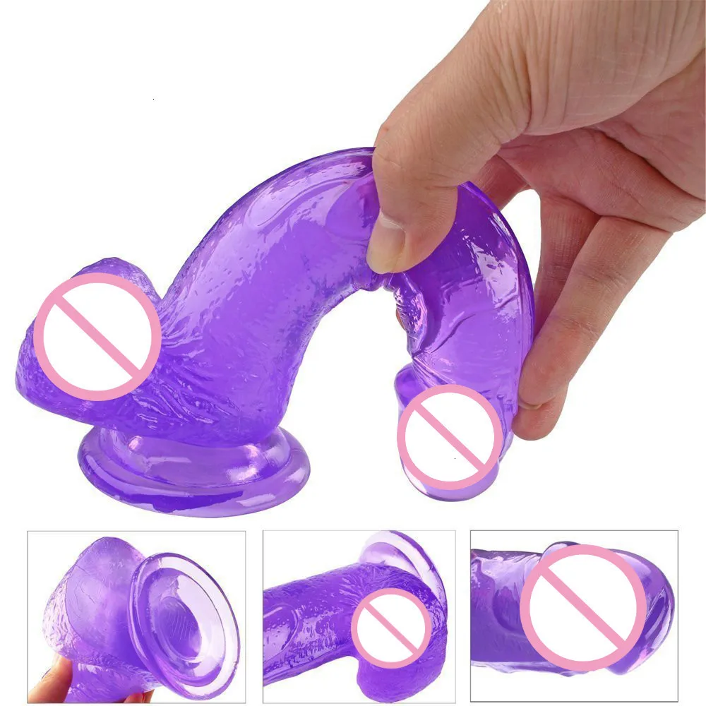 Simulate Realistic Transparent Soft Dildo With Suction Cup Pink 20.5cm Crystal Penis Huge Cock Adult Sex Toys For Women And Wife photo image