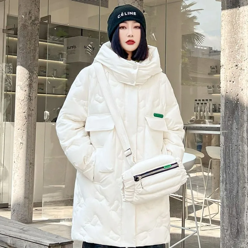 2023 New Women Down Jacket Winter Coat Female Mid Length Version Parkas Loose Thick Warm Outwear Hooded Leisure Time Overcoat down jacket men mid length coat 2023 winter new hooded thick warm jacket korean leisure trendy all matching outerwear overcoat