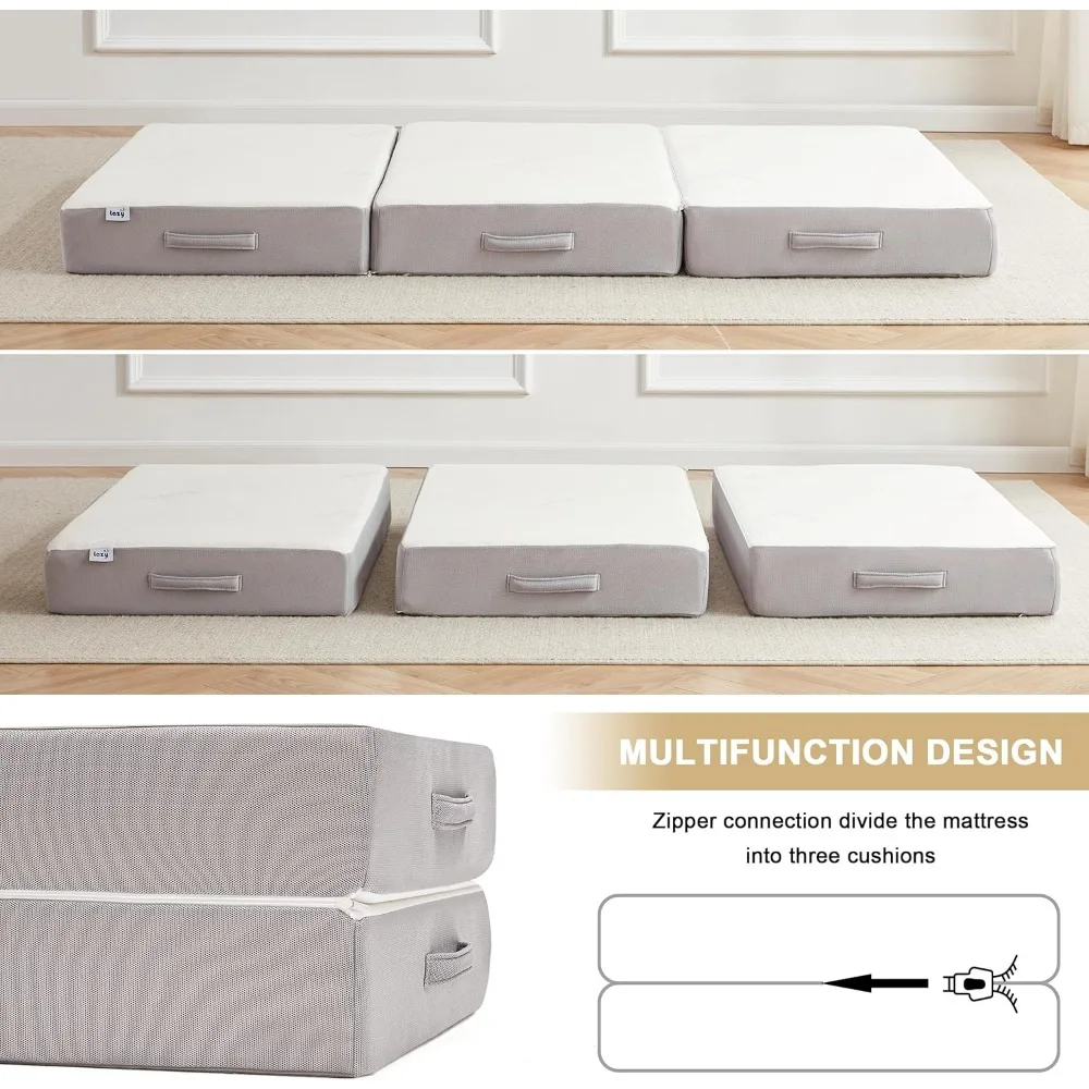 Folding Mattress Memory Foam Tri-fold Mattress with Breathable Washable Bamboo Fiber Fabric Cover Foldable Floor Bed