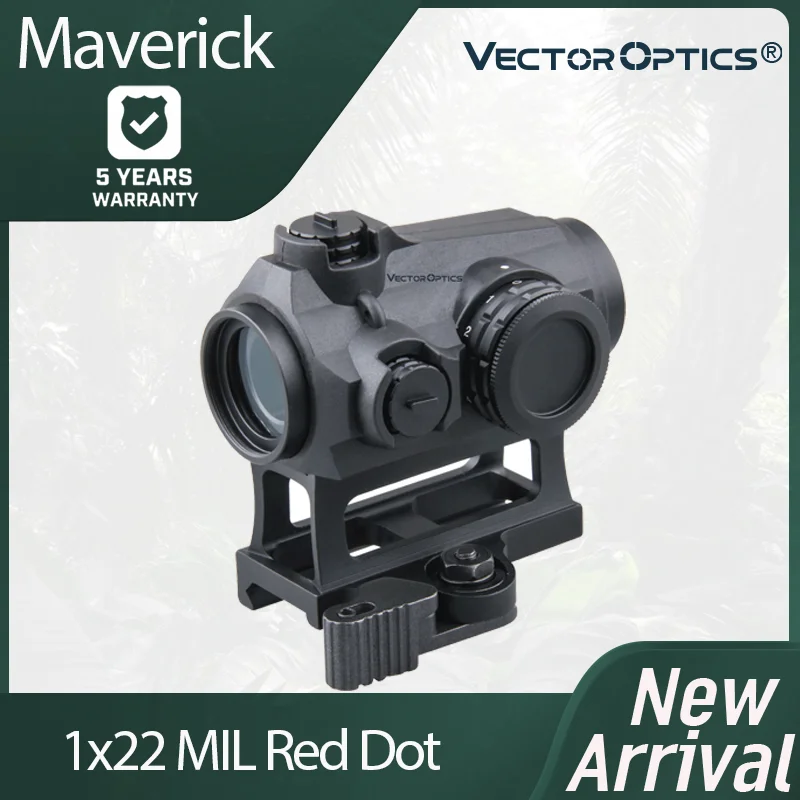 Vector Optics Maverick-III 1x22 MIL Red Dot Scope With 11 Levels Brightness  Rubber Armed, W/ Picatinny QD Riser Mount