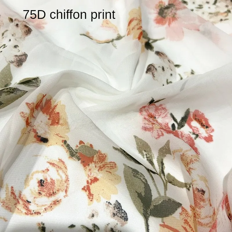 에스닉 스타일 시폰 원단, 원피스 한푸 커튼, DIY 바느질 천, 화이트 블루 레드, 75D 하이 퀄리티 프린트 꽃, 계량기 당