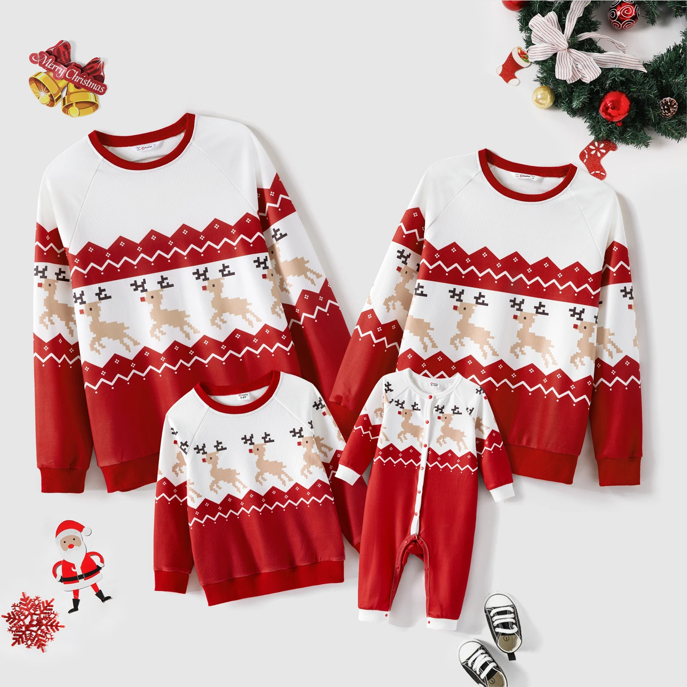 thumbnail image 2 of Sudadera con mangas raglán y estampado de renos a juego para toda la familia de Navidad PatPat, 2 of 5