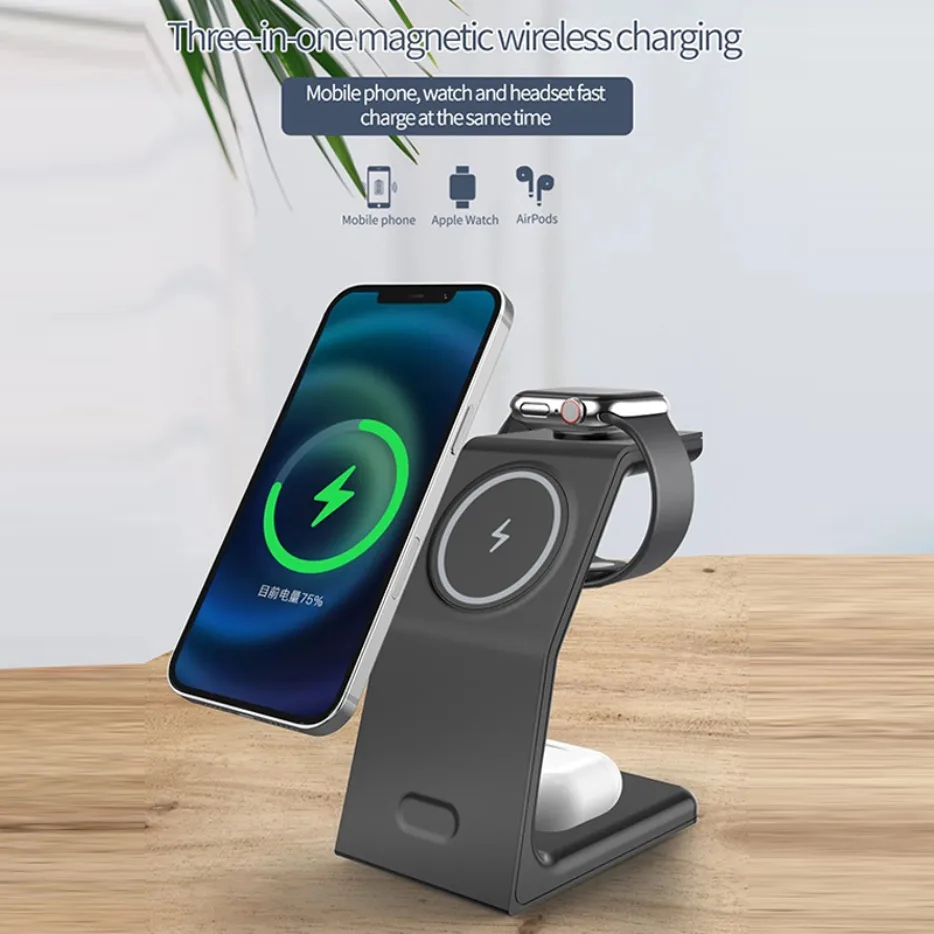 15W Magnetic Wireless Charger 3-in-1 Travel Quick Charging Station For iPhone 16 15 14 13 12 Apple Watch 10-2 SE AirPods Pro 4/3