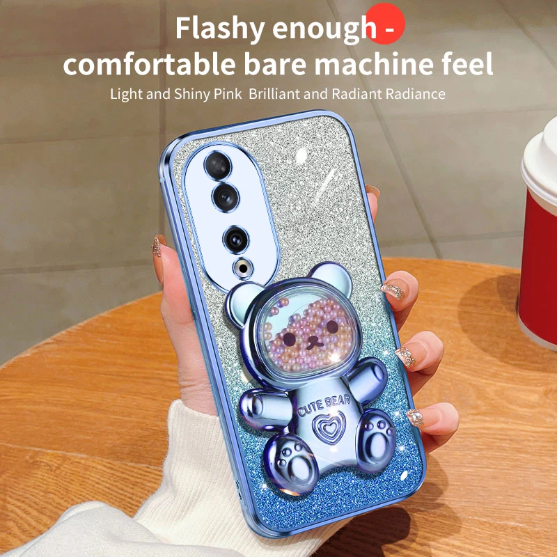 Honor90 Quicksand Bear support à paillettes coque de téléphone pour Huawei Honor 50 90 60 s 30 20 Lite housse de support Nova 10 11 Pro_voghion.com