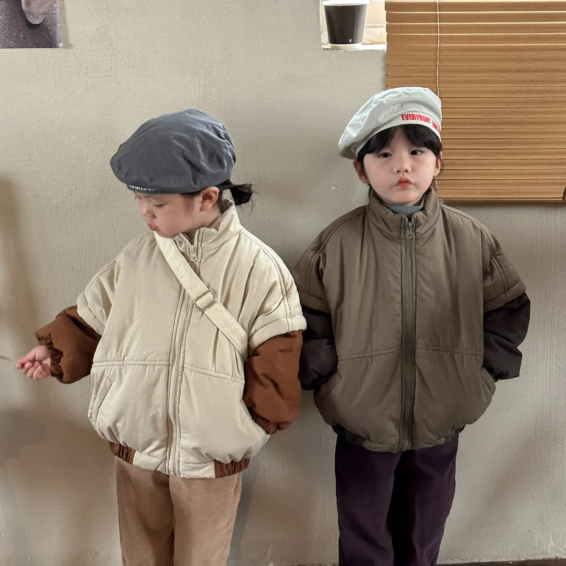 8130 Children's Cotton-padded Jacket Velvet Thickness Coat Winter New Baby Boy's Coat Contrast Color Warm Jacket