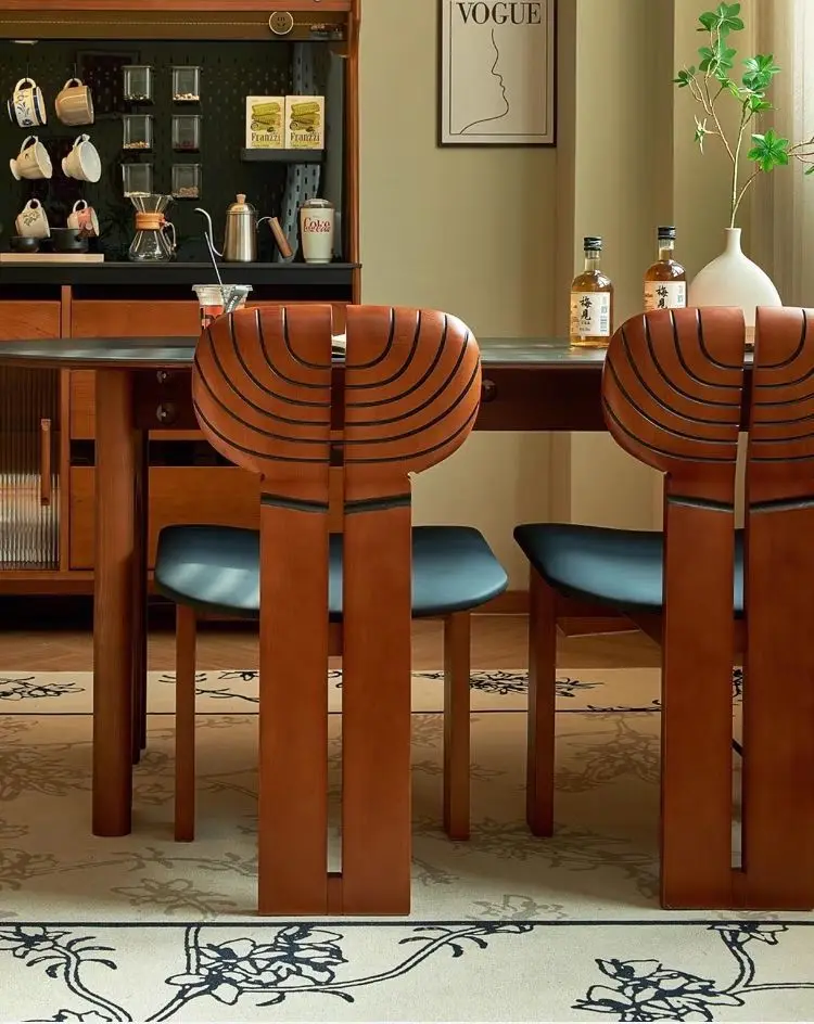 High-end Light Luxury Vintage Solid Wood Chair Backrest Chair Designer Leisure Dining Chair Home Modern Simple
